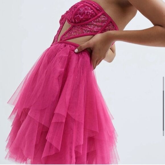 NWT For Love & Lemons Rosario Hot Pink Mini Bustier Dress XS - Picture 4 of 7